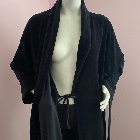 Vintage Talbots Velour Robe Hostess MEDIUM Maxi Dolman Sleeve Cuffs Black - Picture 9 of 12